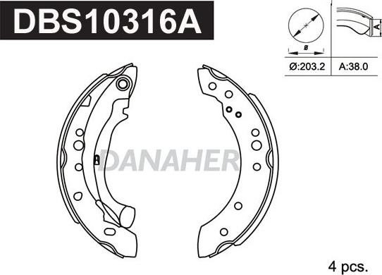 Danaher DBS10316A - Комплект тормозных колодок, барабанные autospares.lv