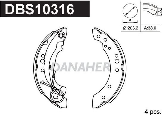 Danaher DBS10316 - Комплект тормозных колодок, барабанные autospares.lv