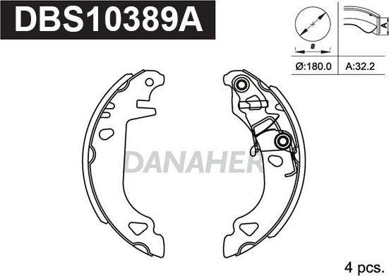 Danaher DBS10389A - Комплект тормозных колодок, барабанные autospares.lv