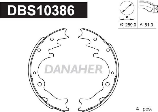 Danaher DBS10386 - Комплект тормозных колодок, барабанные autospares.lv