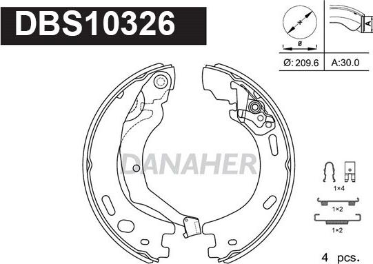 Danaher DBS10326 - Комплект тормозов, ручник, парковка autospares.lv