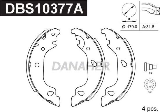 Danaher DBS10377A - Комплект тормозных колодок, барабанные autospares.lv