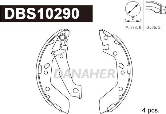 Danaher DBS10290 - Комплект тормозных колодок, барабанные autospares.lv