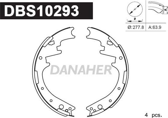 Danaher DBS10293 - Комплект тормозных колодок, барабанные autospares.lv