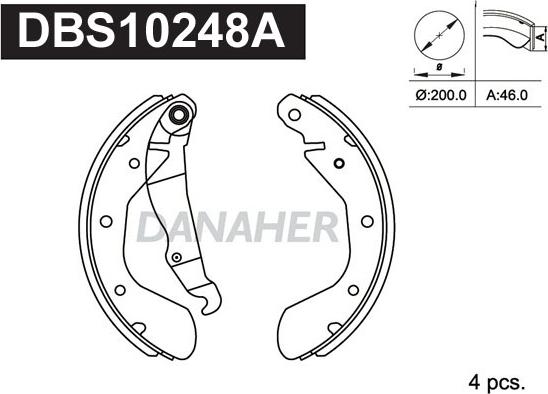 Danaher DBS10248A - Комплект тормозных колодок, барабанные autospares.lv