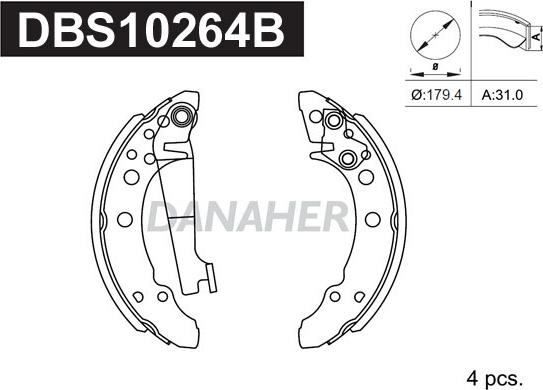 Danaher DBS10264B - Комплект тормозных колодок, барабанные autospares.lv