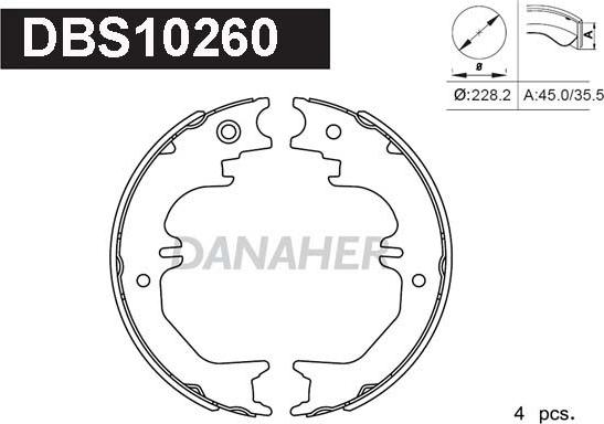 Danaher DBS10260 - Комплект тормозов, ручник, парковка autospares.lv