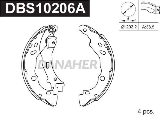 Danaher DBS10206A - Комплект тормозных колодок, барабанные autospares.lv