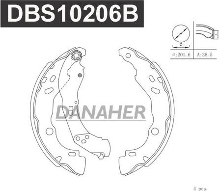 Danaher DBS10206B - Комплект тормозных колодок, барабанные autospares.lv