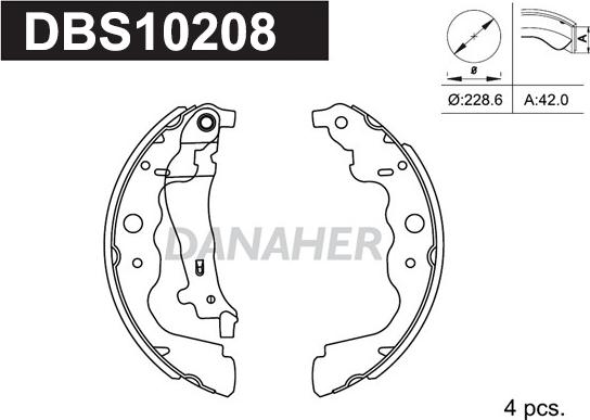 Danaher DBS10208 - Комплект тормозных колодок, барабанные autospares.lv