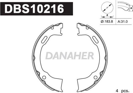 Danaher DBS10216 - Комплект тормозов, ручник, парковка autospares.lv