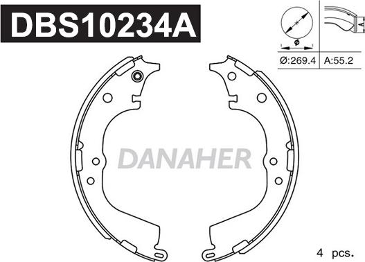 Danaher DBS10234A - Комплект тормозных колодок, барабанные autospares.lv