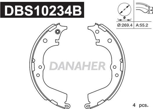 Danaher DBS10234B - Комплект тормозных колодок, барабанные autospares.lv