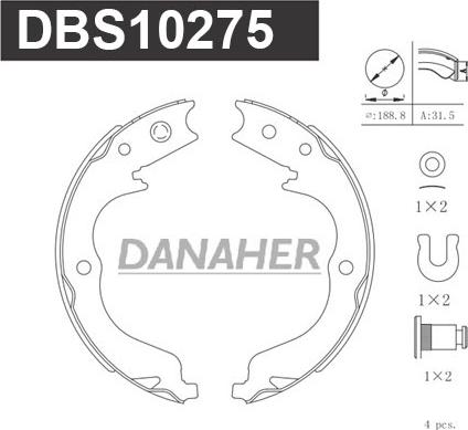 Danaher DBS10275 - Комплект тормозов, ручник, парковка autospares.lv