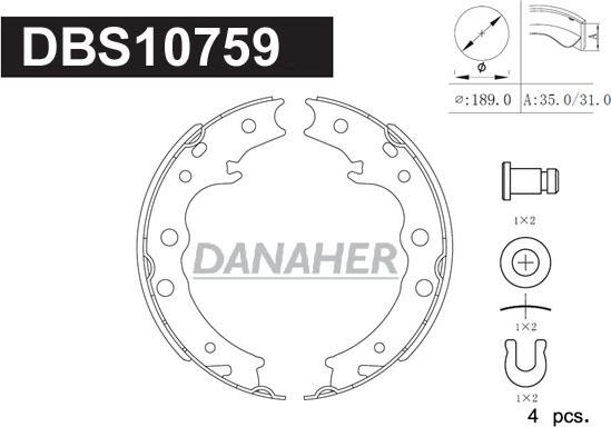 Danaher DBS10759 - Комплект тормозов, ручник, парковка autospares.lv