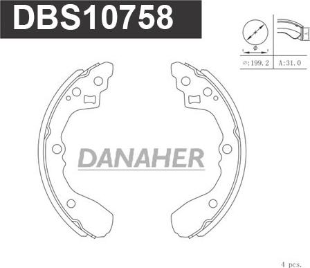 Danaher DBS10758 - Комплект тормозных колодок, барабанные autospares.lv