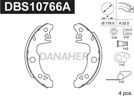 Danaher DBS10766A - Комплект тормозных колодок, барабанные autospares.lv