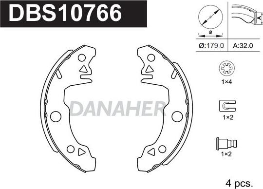 Danaher DBS10766 - Комплект тормозных колодок, барабанные autospares.lv