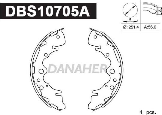 Danaher DBS10705A - Комплект тормозных колодок, барабанные autospares.lv