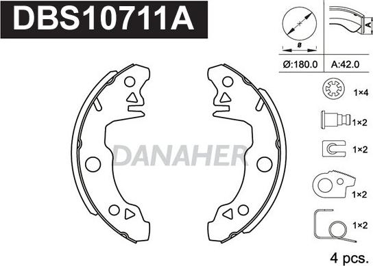 Danaher DBS10711A - Комплект тормозных колодок, барабанные autospares.lv