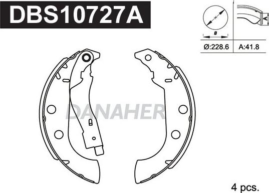 Danaher DBS10727A - Комплект тормозных колодок, барабанные autospares.lv