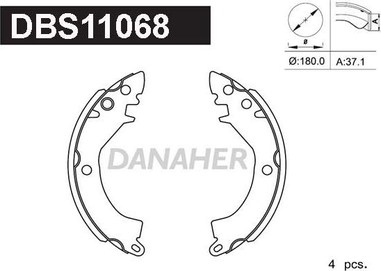 Danaher DBS11068 - Комплект тормозных колодок, барабанные autospares.lv