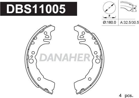 Danaher DBS11005 - Комплект тормозных колодок, барабанные autospares.lv