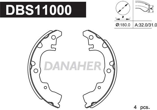 Danaher DBS11000 - Комплект тормозных колодок, барабанные autospares.lv