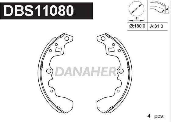 Danaher DBS11080 - Комплект тормозных колодок, барабанные autospares.lv