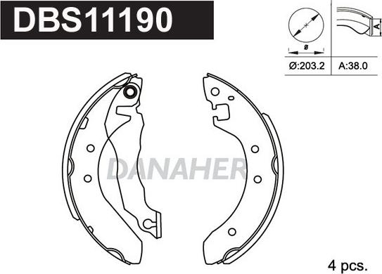 Danaher DBS11190 - Комплект тормозных колодок, барабанные autospares.lv