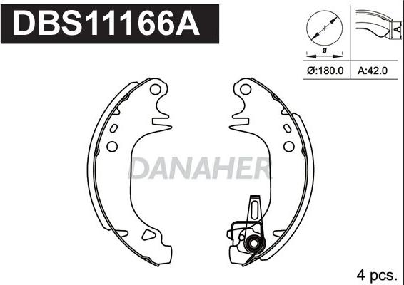 Danaher DBS11166A - Комплект тормозных колодок, барабанные autospares.lv