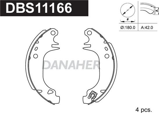 Danaher DBS11166 - Комплект тормозных колодок, барабанные autospares.lv