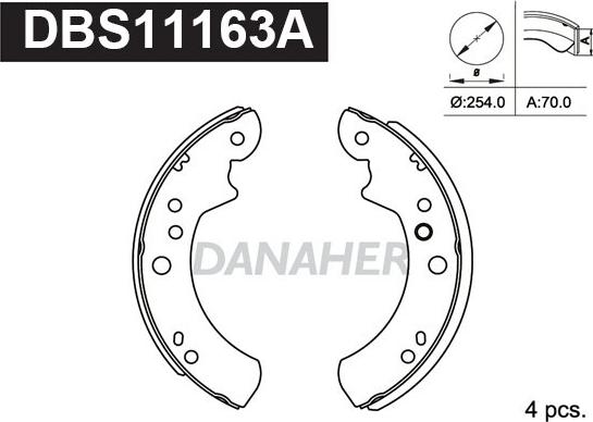 Danaher DBS11163A - Комплект тормозных колодок, барабанные autospares.lv