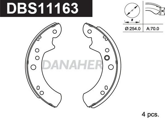 Danaher DBS11163 - Комплект тормозных колодок, барабанные autospares.lv