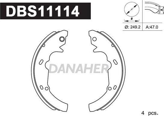 Danaher DBS11114 - Комплект тормозных колодок, барабанные autospares.lv