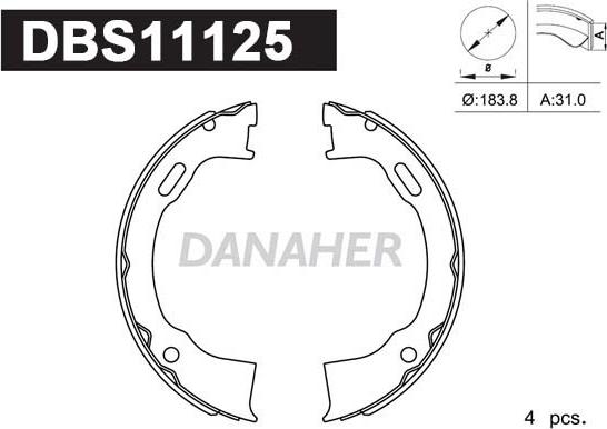 Danaher DBS11125 - Комплект тормозов, ручник, парковка autospares.lv