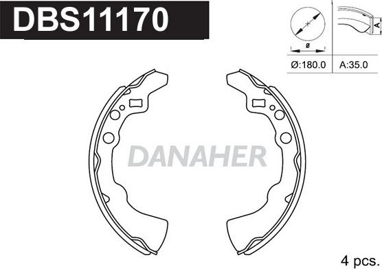 Danaher DBS11170 - Комплект тормозных колодок, барабанные autospares.lv