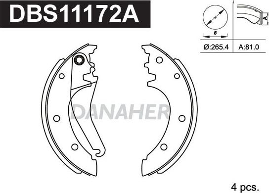 Danaher DBS11172A - Комплект тормозных колодок, барабанные autospares.lv