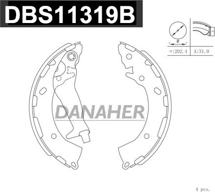 Danaher DBS11319B - Комплект тормозных колодок, барабанные autospares.lv