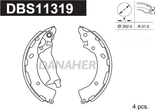 Danaher DBS11319 - Комплект тормозных колодок, барабанные autospares.lv