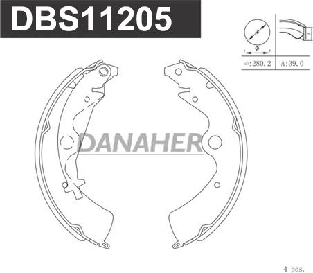 Danaher DBS11205 - Комплект тормозных колодок, барабанные autospares.lv