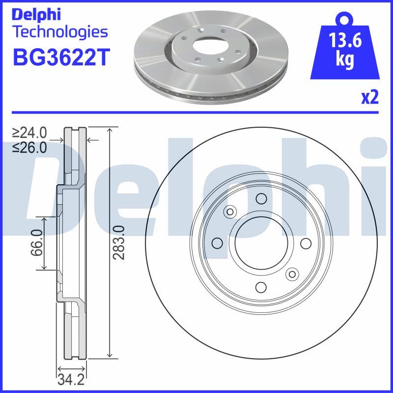 Delphi BG3622T - Тормозной диск autospares.lv