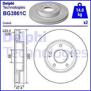 Delphi BG3861C - Тормозной диск autospares.lv