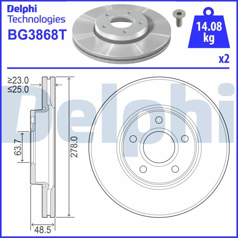 Delphi BG3868T - Тормозной диск autospares.lv