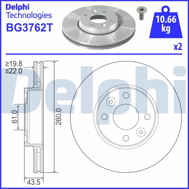 Delphi BG3762T - Тормозной диск autospares.lv