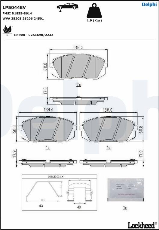 Delphi LP5044EV - Тормозные колодки, дисковые, комплект autospares.lv