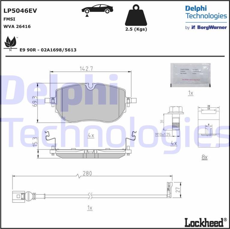 Delphi LP5046EV - Тормозные колодки, дисковые, комплект autospares.lv