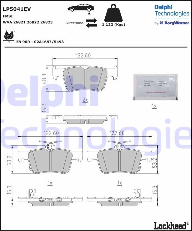 Delphi LP5041EV - Тормозные колодки, дисковые, комплект autospares.lv