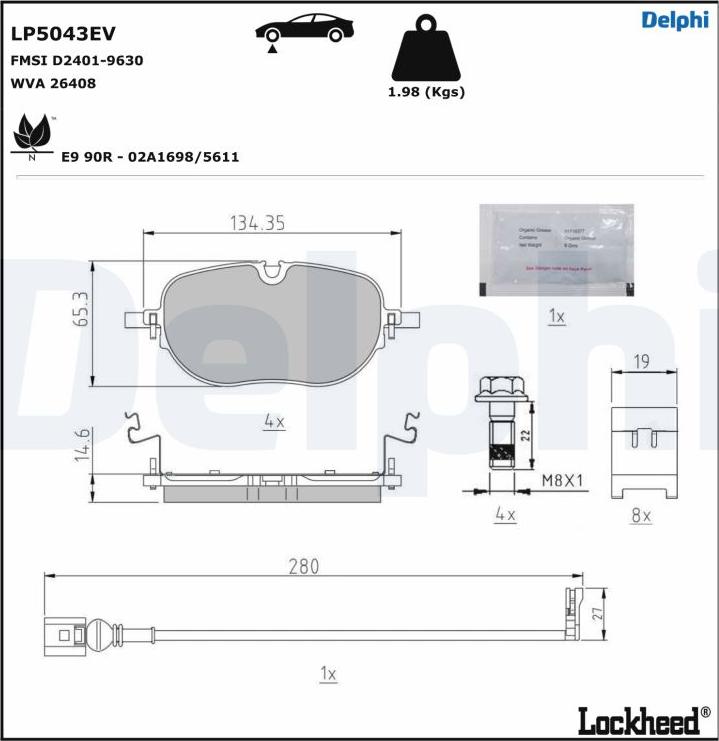 Delphi LP5043EV - Тормозные колодки, дисковые, комплект autospares.lv