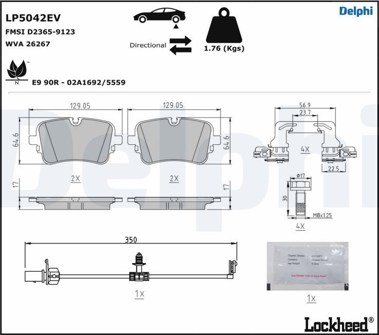 Delphi LP5042EV - Тормозные колодки, дисковые, комплект autospares.lv